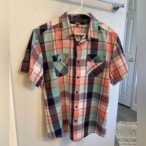 Carbon Mens slim fit Pink and Blue Plaid Button Up Shirt size XL